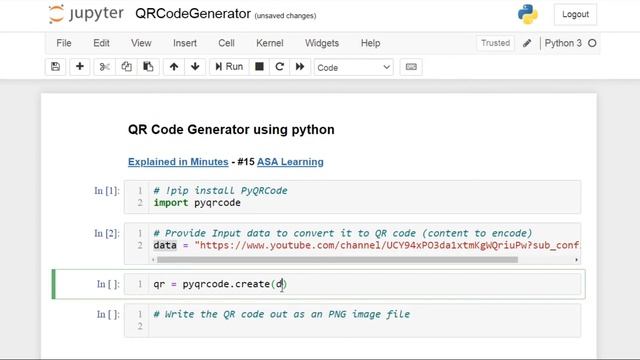 Generate QR code using Python | PyQRCode in just 2 lines | Explained in Minutes | ASA Learning