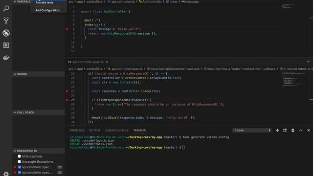 FoalTS - Run unit tests with VSCode debugger