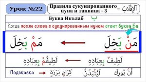 правило сукунированного нуна и танвина буквы иқ'ляб