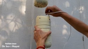 ПЛАСТИКОВЫЕ БУТЫЛКИ ИЗ ПОД МОЛОКА ПОШЛИ В ДЕЛО сделала подвесное кашпо