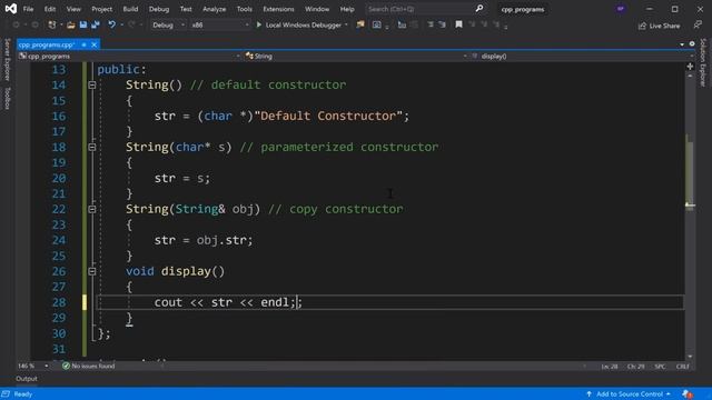 String class demo with default, parameterized and copy constructor in C++