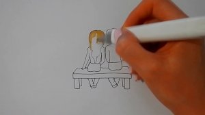 Как нарисовать ПАРНЯ И ДЕВУШКУ НА ЛАВОЧКЕ/1083/How to draw A GUY AND A GIRL ON a BENCH