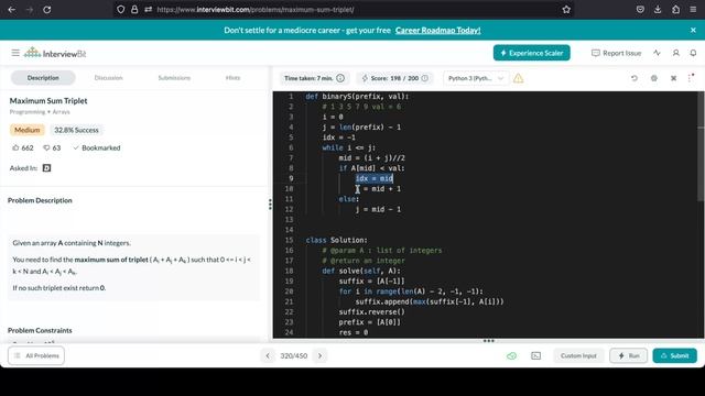 Maximum Sum Triplet | Interviewbit | Explained in Hindi with Python and C++ Part 2