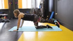 Мах ногой назад на четвереньках с резинкой