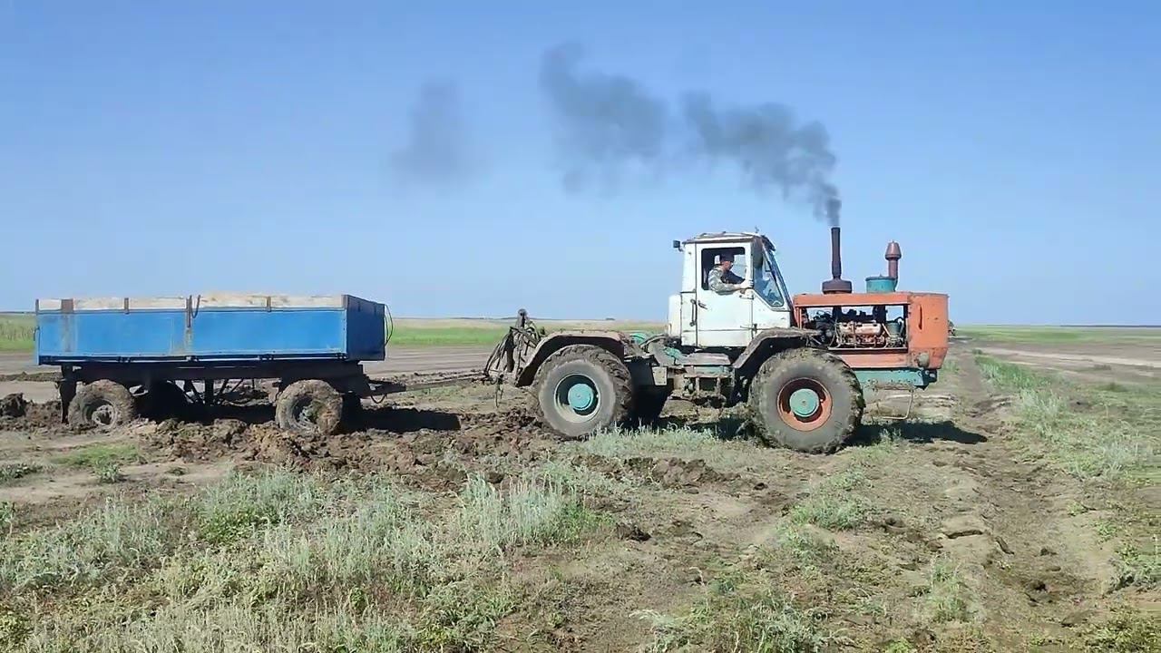 Т-150к.посадили телегу в солонцах. смотреть онлайн
