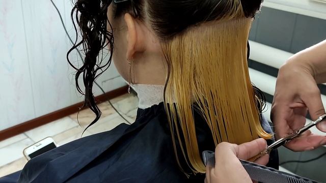 скрытое окрашивание, массивная форма стрижки типа каре