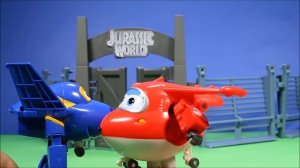 SUPER WINGS Toys Transforming Donnie,Jerome,Jett, Dizzy Visit Jurassic World Unboxing - WD Toys