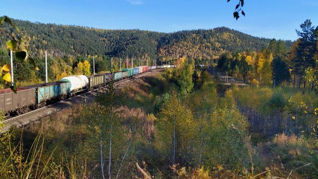 Грузовые поезда на осеннем Транссибе. Freight trains on the Trans–Siberian Railway (часть 34)