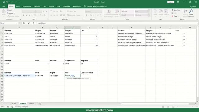 Text Functions (3) - LEFT, RIGHT, MID, and CONCATINATE Functions in Excel | Willntrix