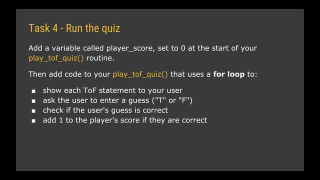 Introduction to Python - Lesson 6 - Making a Quiz Game