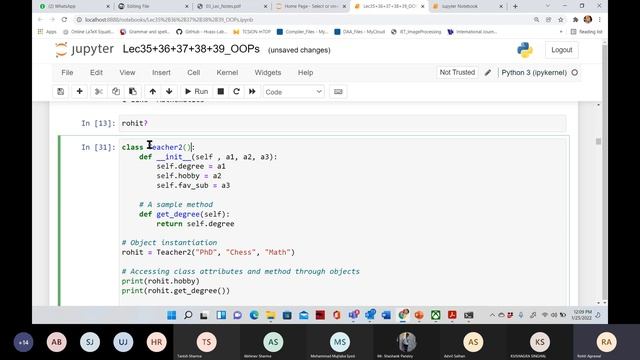 Lecture 33: Python OOPs | Class | Object | __init__ | concept of OOPs in Python | dir() | self