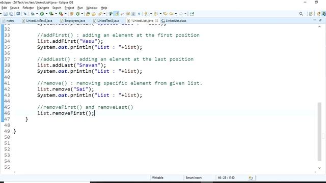 6) JAVA LinkedList example with methods смотреть онлайн
