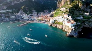 FLYING OVER Amalfi (4K UHD) Amazing Beautiful Nature Scenery & Relaxing Music, 4K Video HD