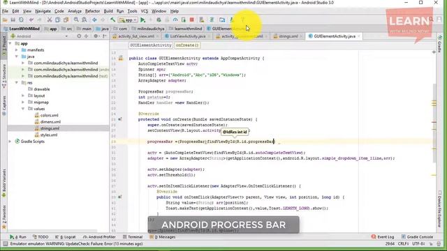 #Android App Development Tutorial in Hindi-31- Android Progress Bar -Learn with Milind-हिंदी