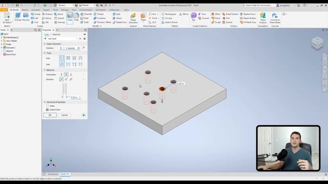 Hole Tool and Options - Autodesk Inventor Part Tutorial | Autodesk Inventor 2021 IN DEPTH смотреть онлайн