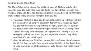 Bản Tin Liên Quan Đến Nghị Viên Andrew Đỗ và Cờ Vàng Trong Chuyến Viếng Thăm Của Đại Sứ Ted Osius