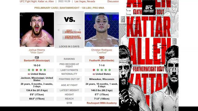 Joshua Weems vs Christian Rodriguez prediction #ufcvegas63
