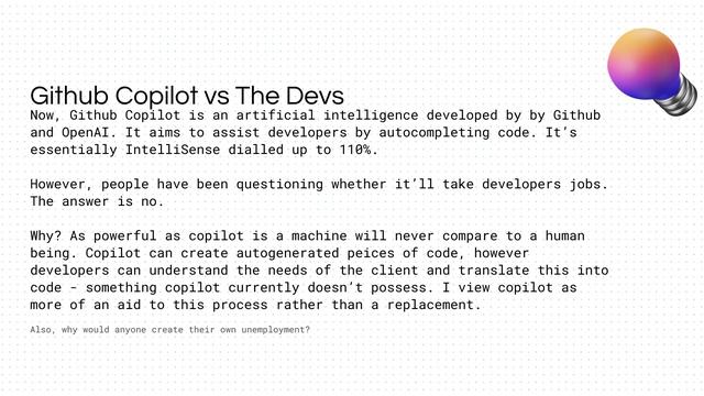Why Github Copilot WON'T take your job