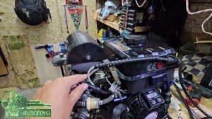 Монтаж двигателя GS212E на болотоход с гибким валом, переделка руля снегоката.