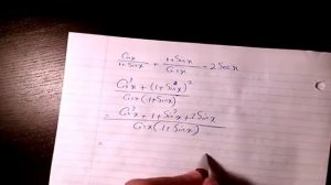 how to solve Cosx/(1+Sinx)+(1+Sinx)/Cosx=2Secx