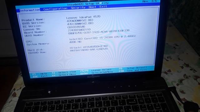 Не заходит в BIOS! Ошибка HARD DISK! Lenovo Y570 .