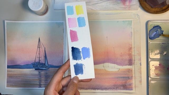 Как нарисовать парусник на закате акварелью. Пошаговый мастер-класс. смотреть онлайн