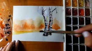 Как рисовать березу. Осенний рисунок. Осенний пейзаж