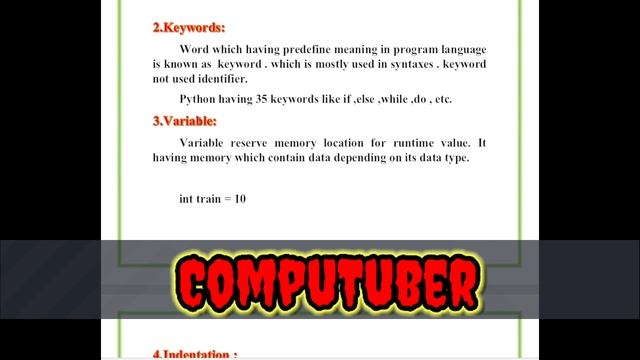 comment||identifier||indentation error||variable&rules of declaration||keyword||explained in marath