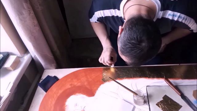 Золочение иконы на полимент с чеканкой