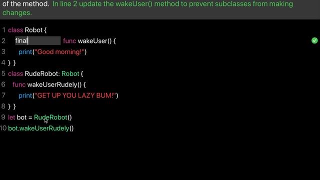 Learn Swift: How to prevent subclasses from changing a method (Chapter 14 Lesson 15) смотреть онлайн