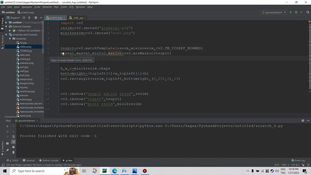 görüntü işleme ile nesne tespiti template matching method (şablon eşleştirme metodu) OpenCv Python
