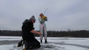 Taking Step Sister Ice Fishing