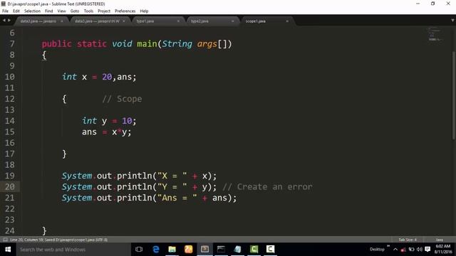 Scope and Life time Variable in Java Program