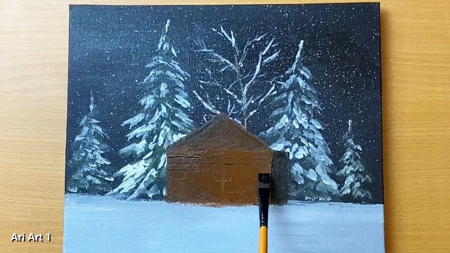Easy Acrylic Painting Technique / Falling Snow Acrylic Painting #182 смотреть онлайн
