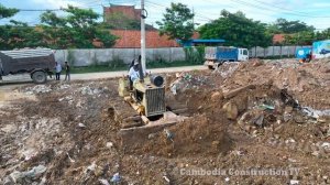 Part 2 ! The Best Old Dozer Komatsu & 5Ton Truck Develop Landfill of Pagoda & Poor Worker Scraping