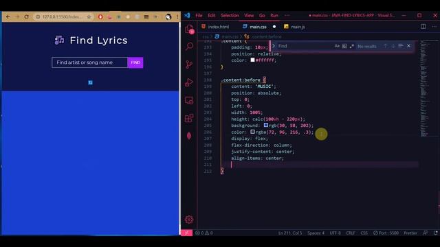 Html, css, javascript Find lyrics app. Part 3.