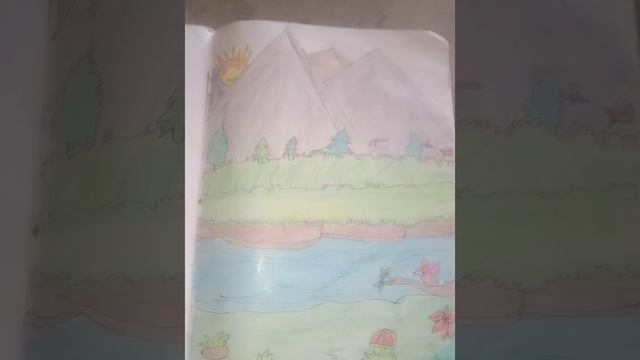 Hill and river drawing #viral video # short#🐳🌹🖌❤#