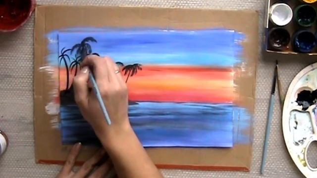 Рисуем лошадку на закате. Пейзаж. Правополушарное рисование.//Scenery. Hemispheric drawing. смотреть онлайн