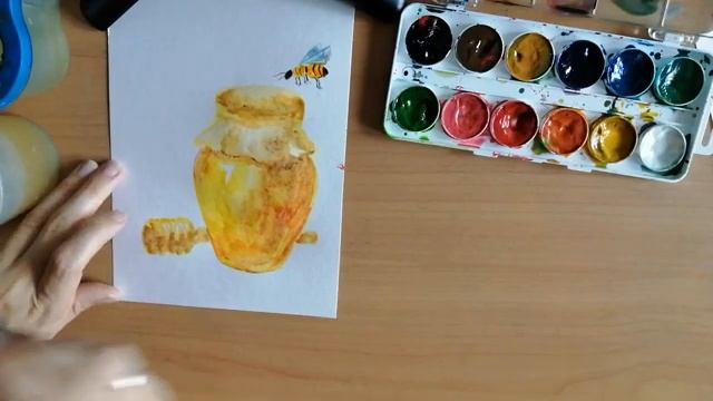 Баночка с мёдом, акварель медовая. #Рисование_для_всех, #DrawingForYou, #paintingtutorials смотреть онлайн