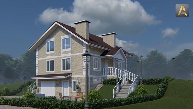 Дом в котором продумано всё. Проект дома с цокольным этажом, мансардой и гаражом в стиле Шале смотреть онлайн