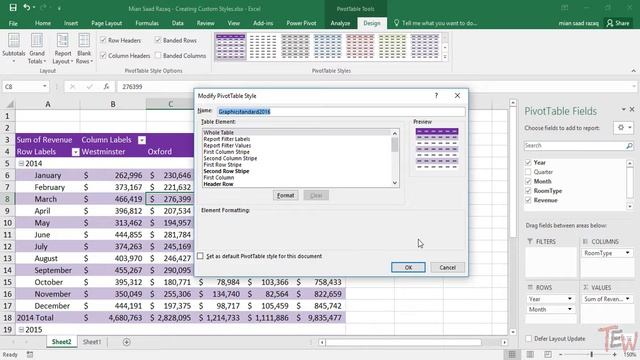 Create & Apply Styles To PivotTable In Ms Excel 2016 | Formatting Excel 2016 Pivot Table Layout
