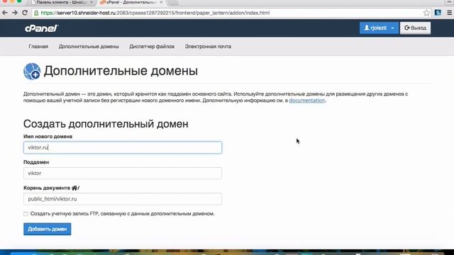 Добавление дополнительного домена на хостинге CPanel