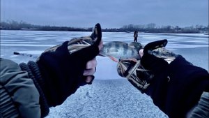 Первый и последний лед в 2023 году. Ахтуба, окунь, два рыбака.