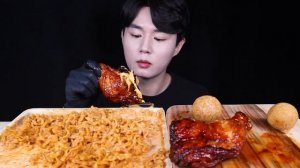 까르보 불닭볶음면 붐바스틱 치즈볼 치킨 먹방ASMR MUKBANG SPICY FIRE NOODLES & SPICY BBQ CHICKEN 辛いラーメン チキン eating sound