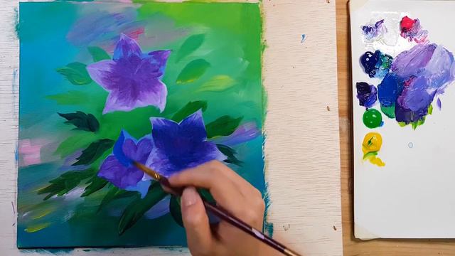 How to paint Balloon flower / Acrylic painting for beginner/ Easy flowers /아크릴화 / asmr #80 смотреть онлайн