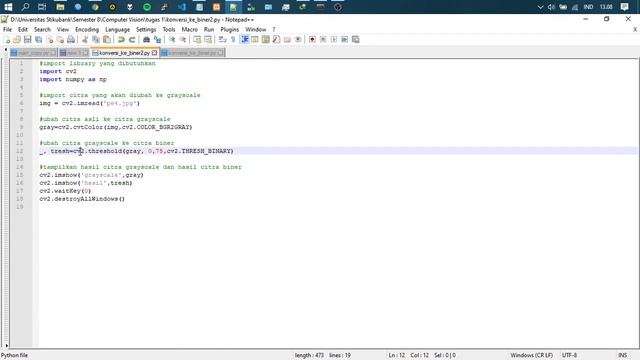 Konversi Citra Grayscale ke Citra Biner dengan OpenCV Threshold Binary