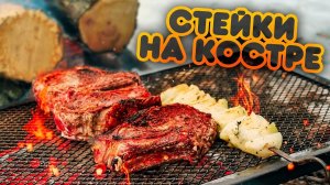 Стейки на костре, с луковым шашлычком!