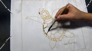 BATIK SILK PAINTING WITH JEAN-BAPTISTE - FINE ART - SEA TURTLE