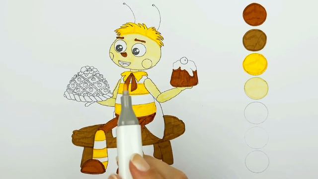 Раскраска пчеленок, учим цвета, Лунтик. Coloring pages for children.