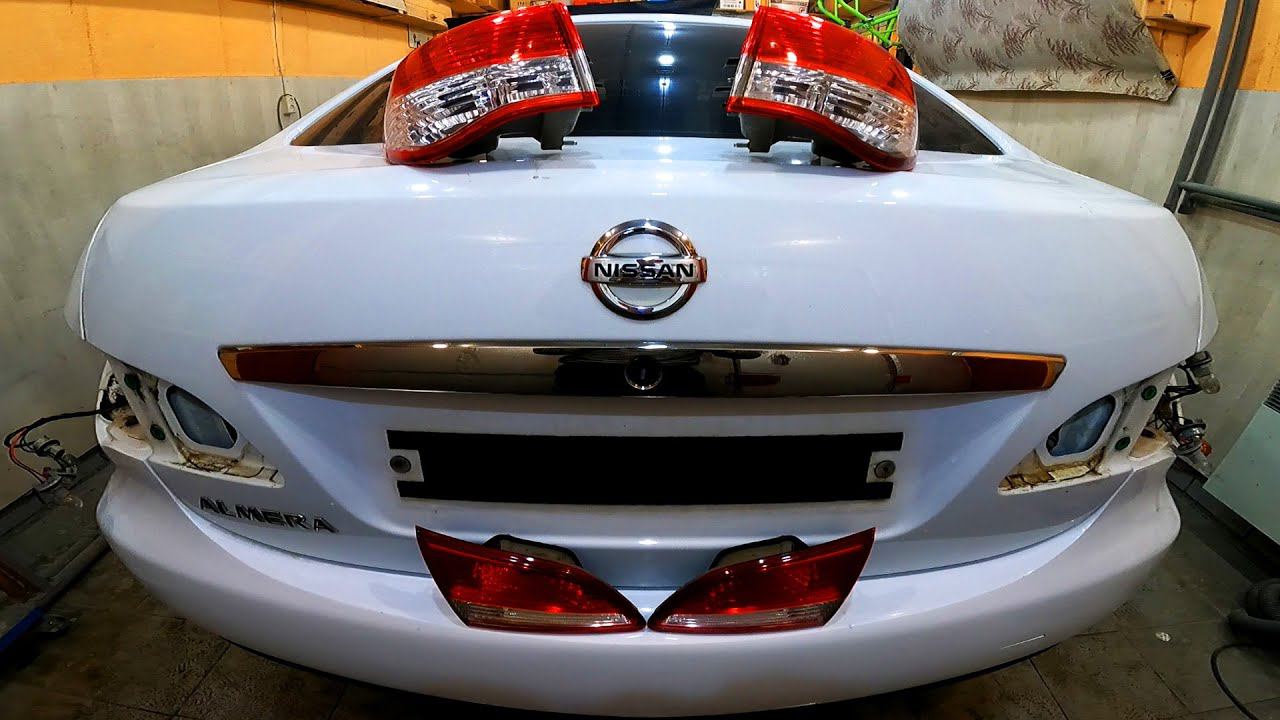 Снимаем задние фонари/замена лампочек Nissan Almera 2012-2018год смотреть онлайн